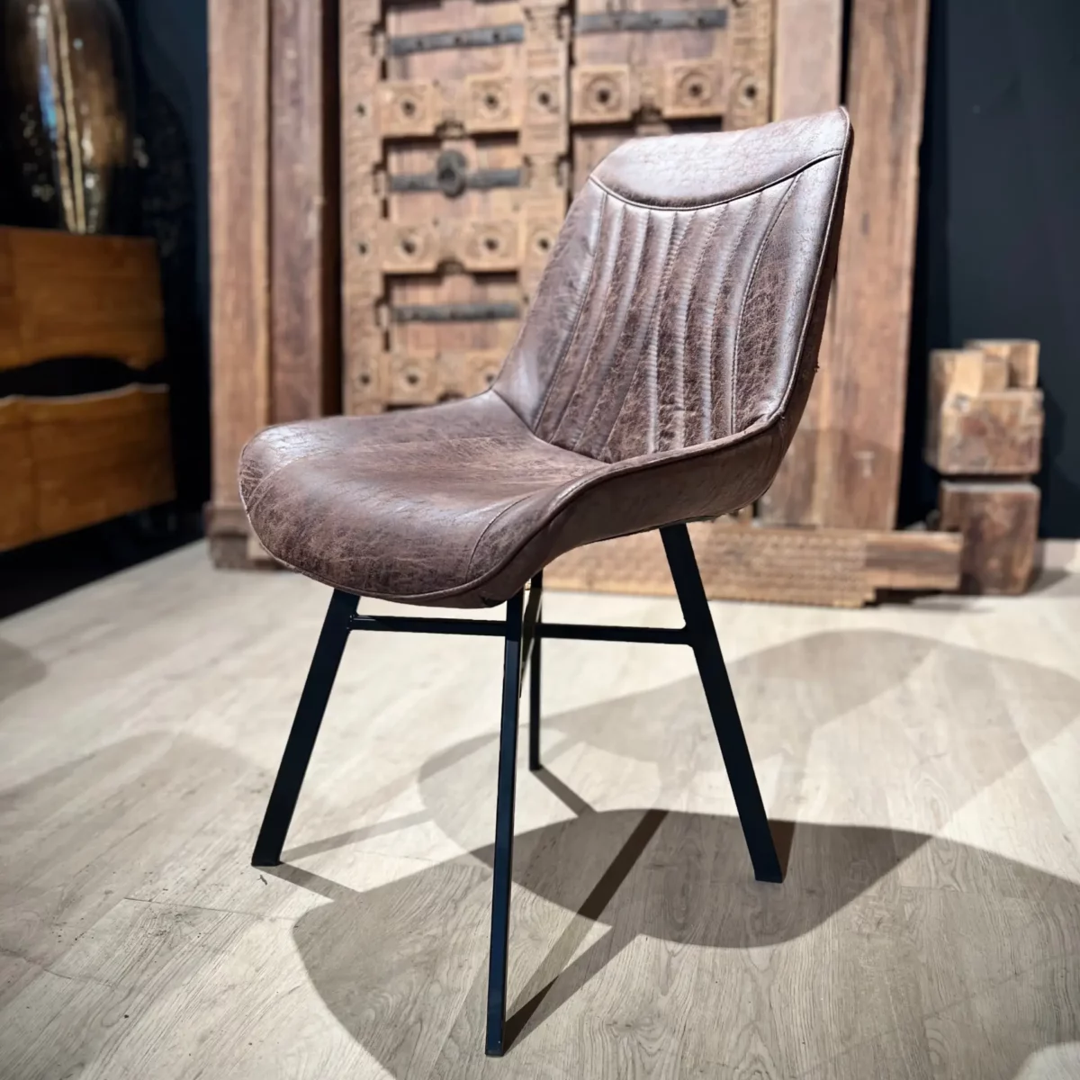 An industrial dining chair in a shop