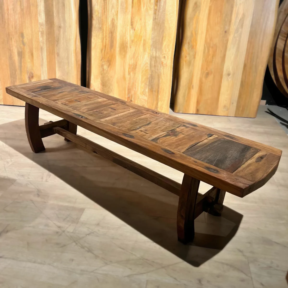 Recycled boat wood bench