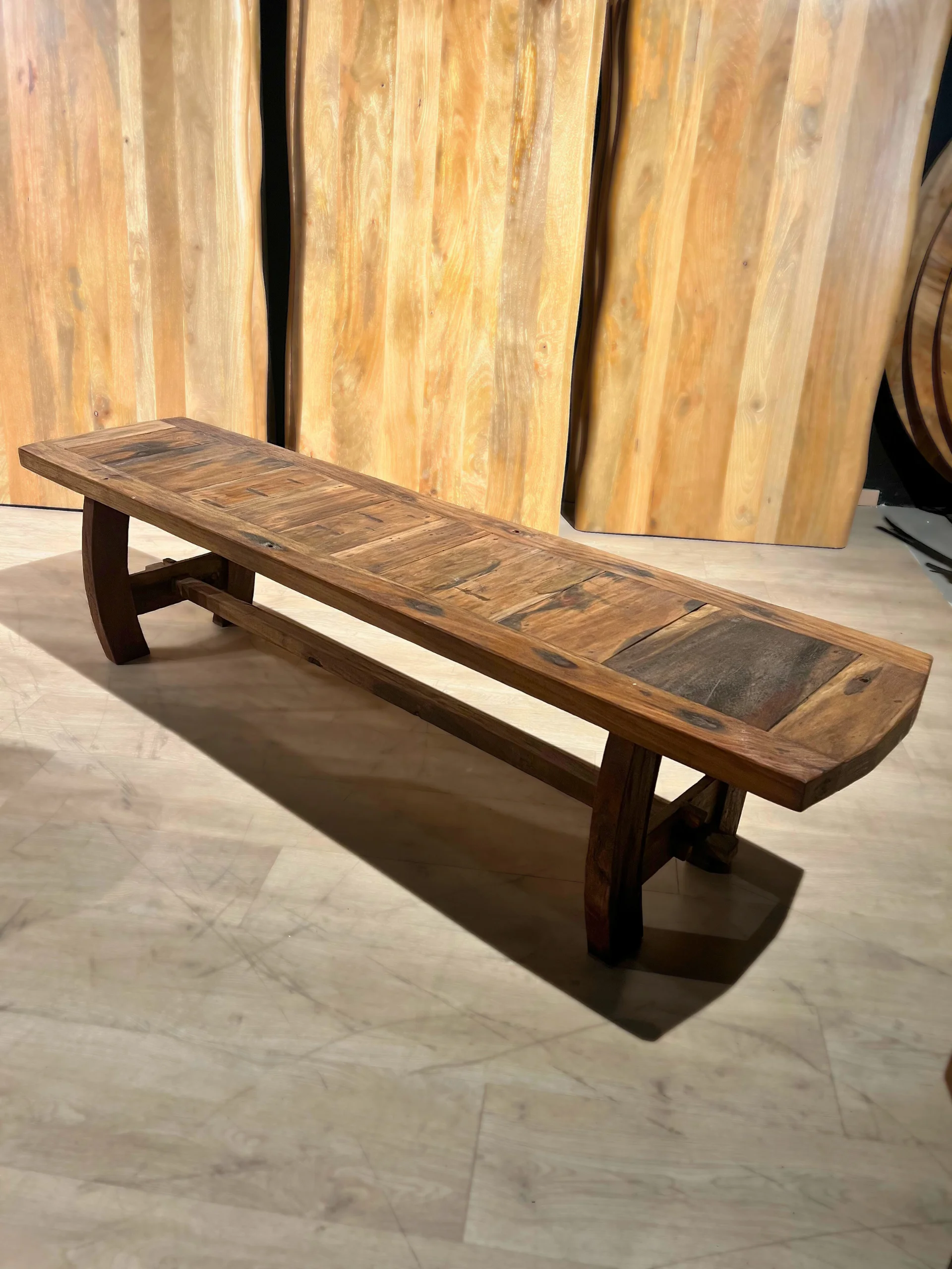 Recycled boat wood bench