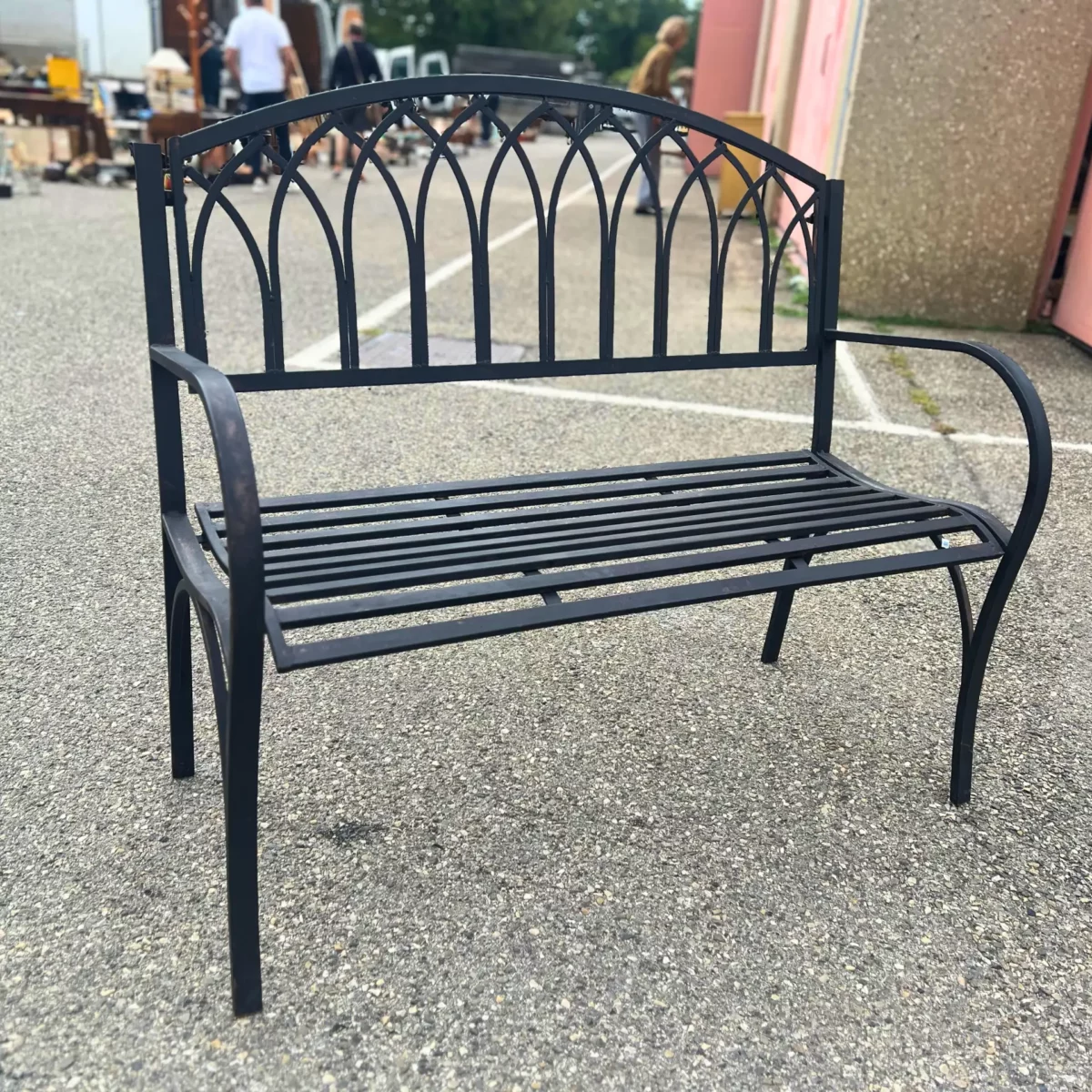 A wrought iron bench