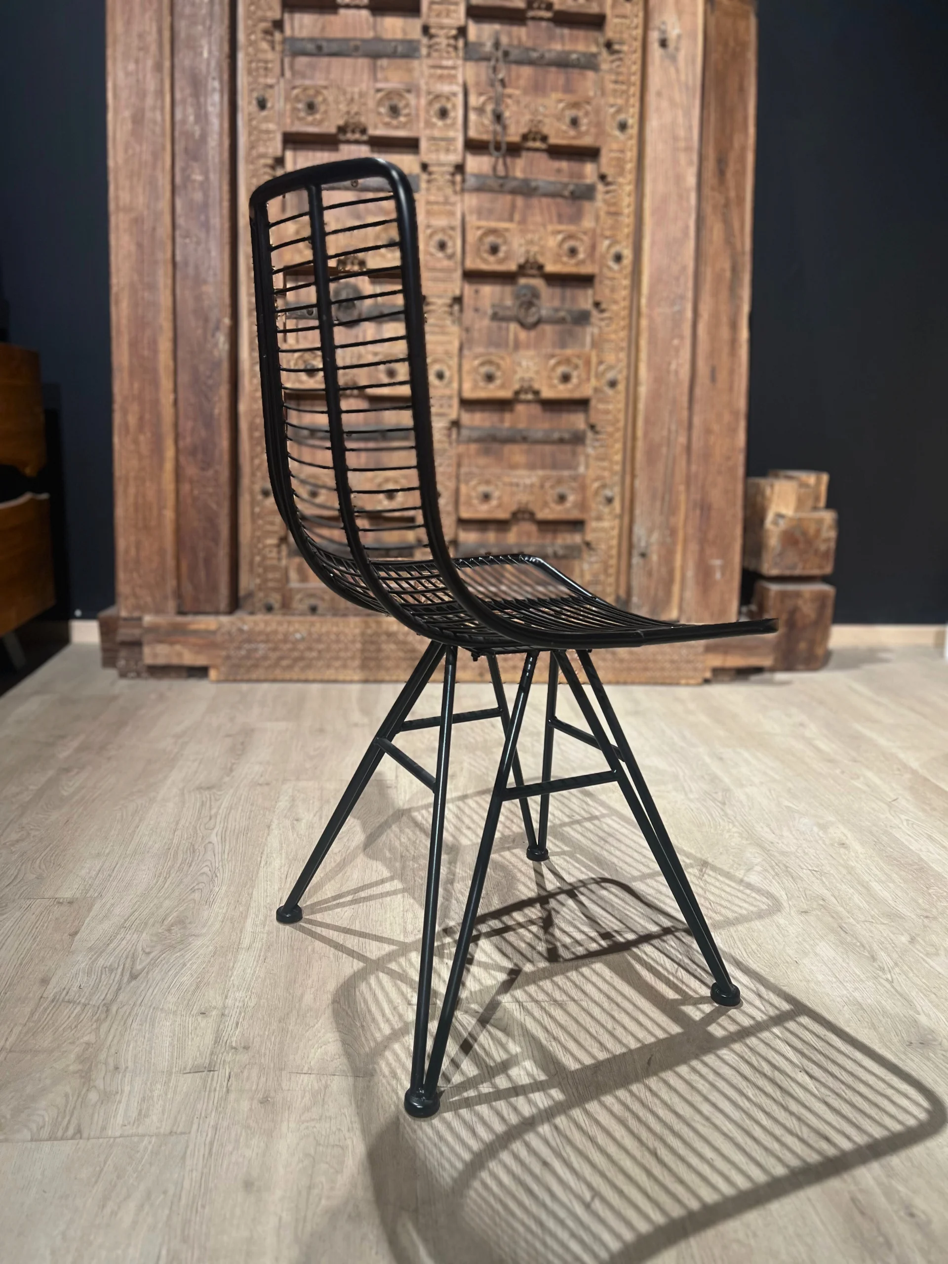 An industrial metal chair