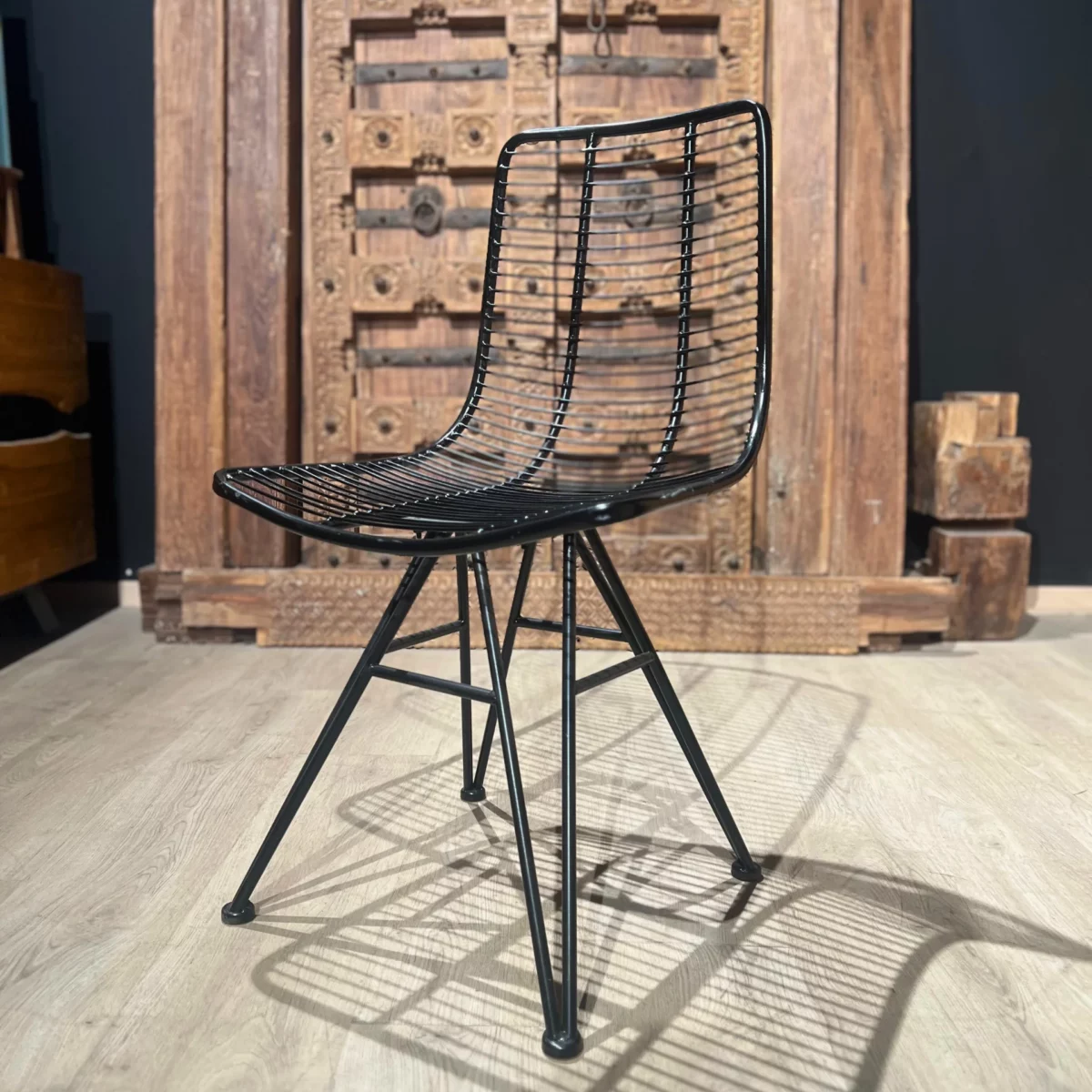A black metal chair