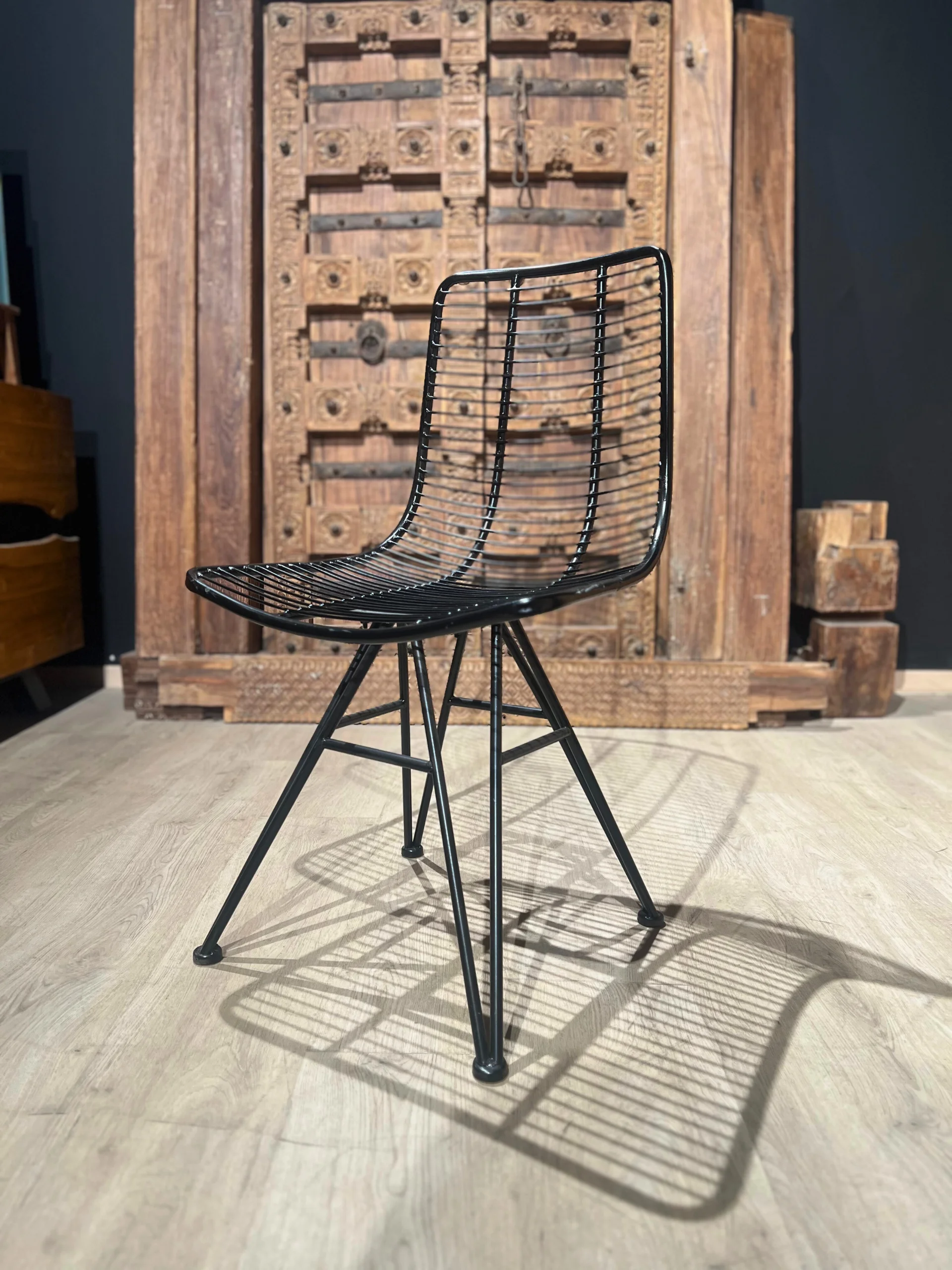 A black metal chair