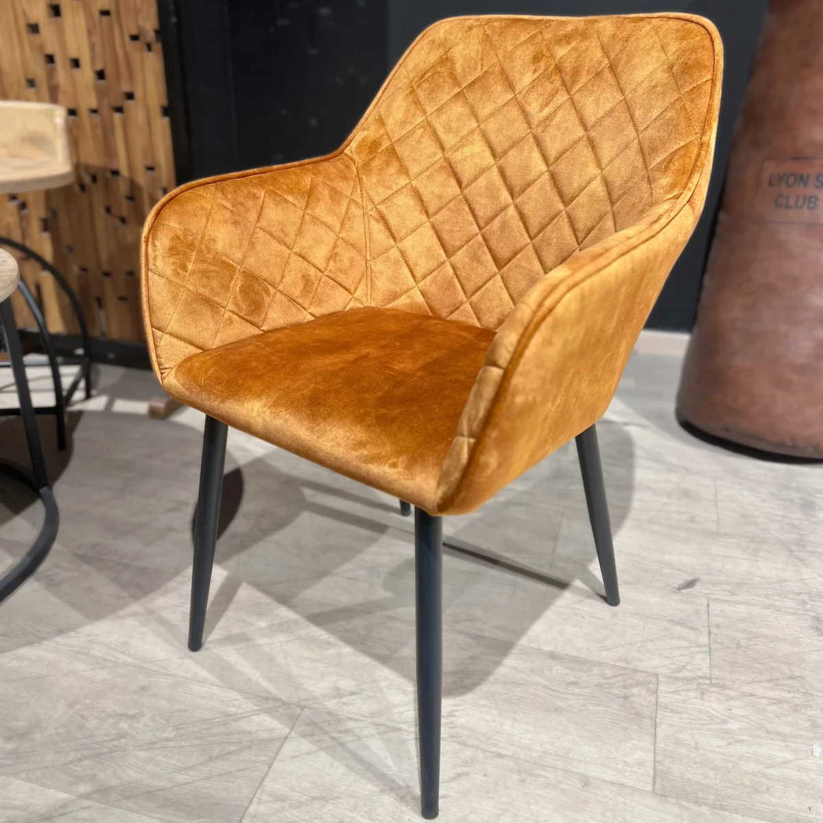 A comfortable yellow dining chair