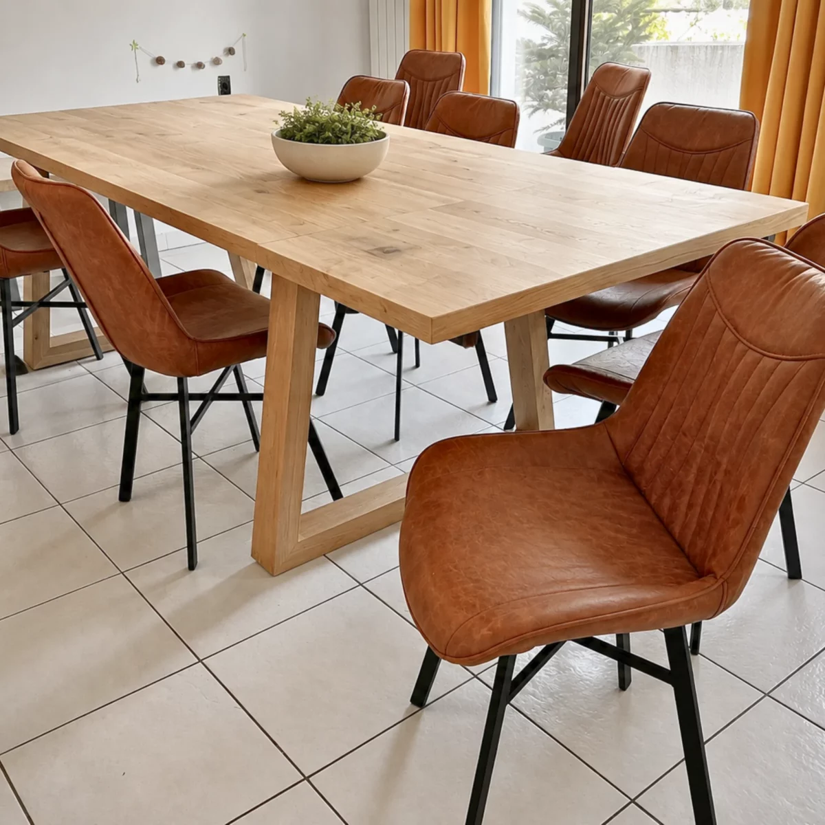Une grande table à manger en chêne massif