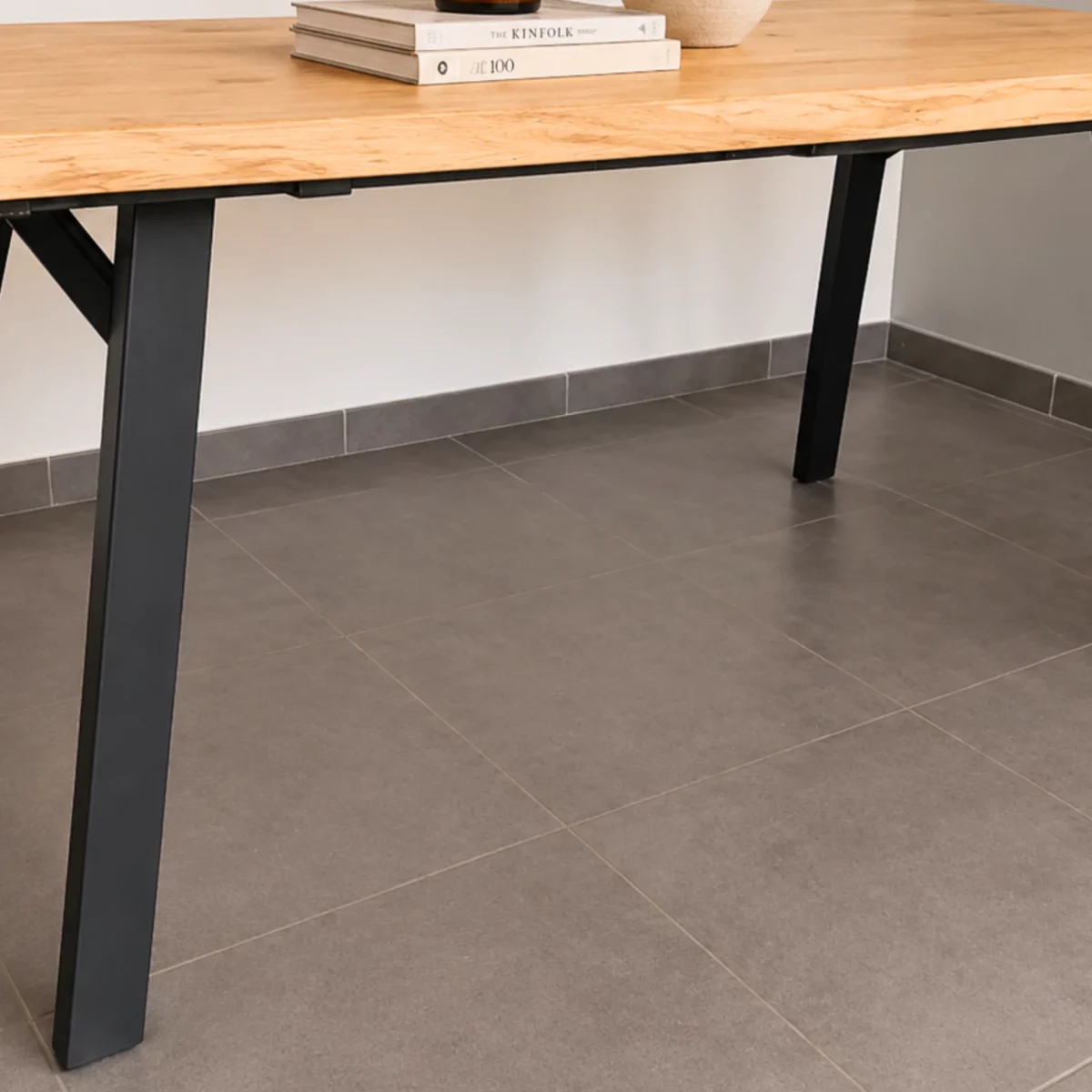 A black metal table leg