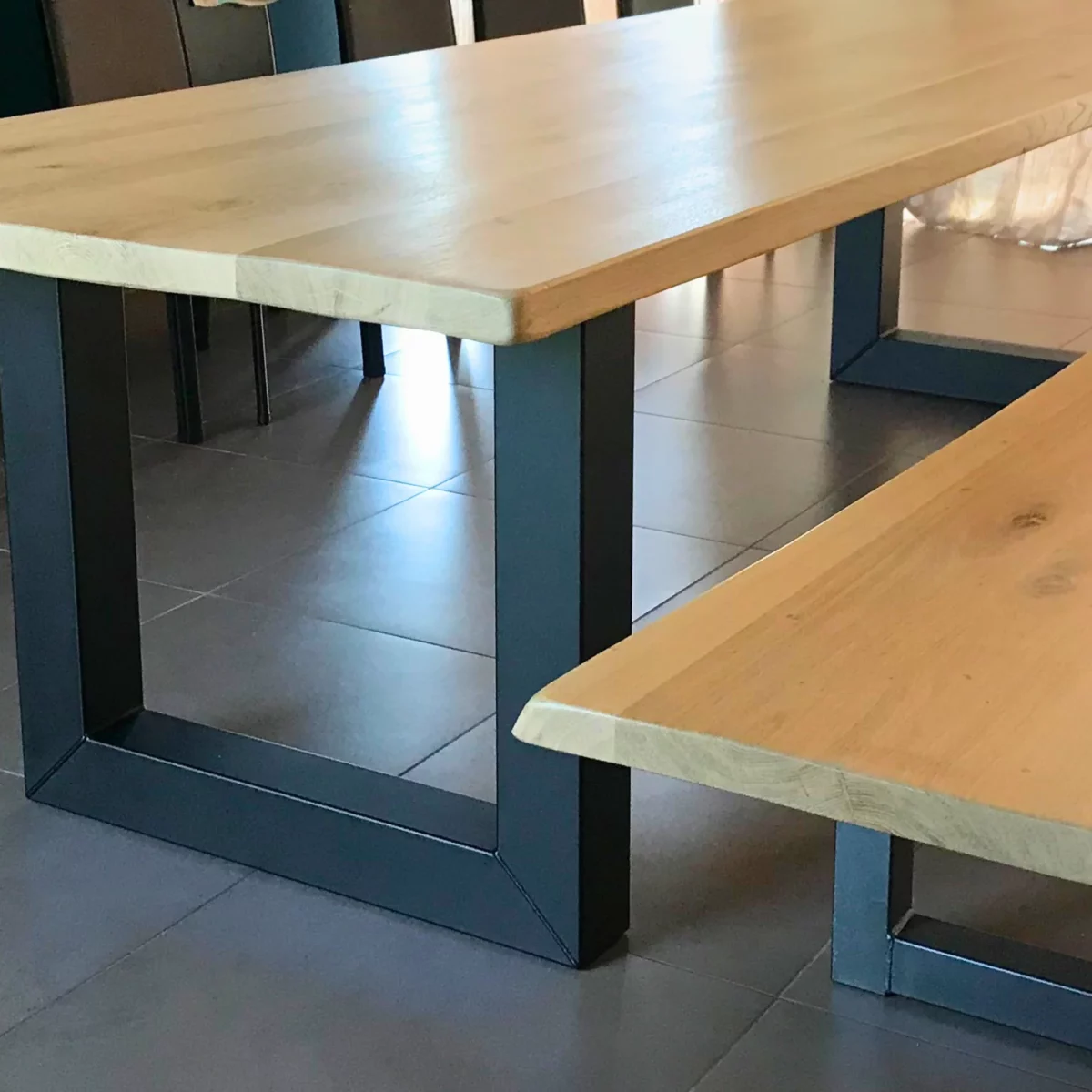A table with wide U-shaped legs