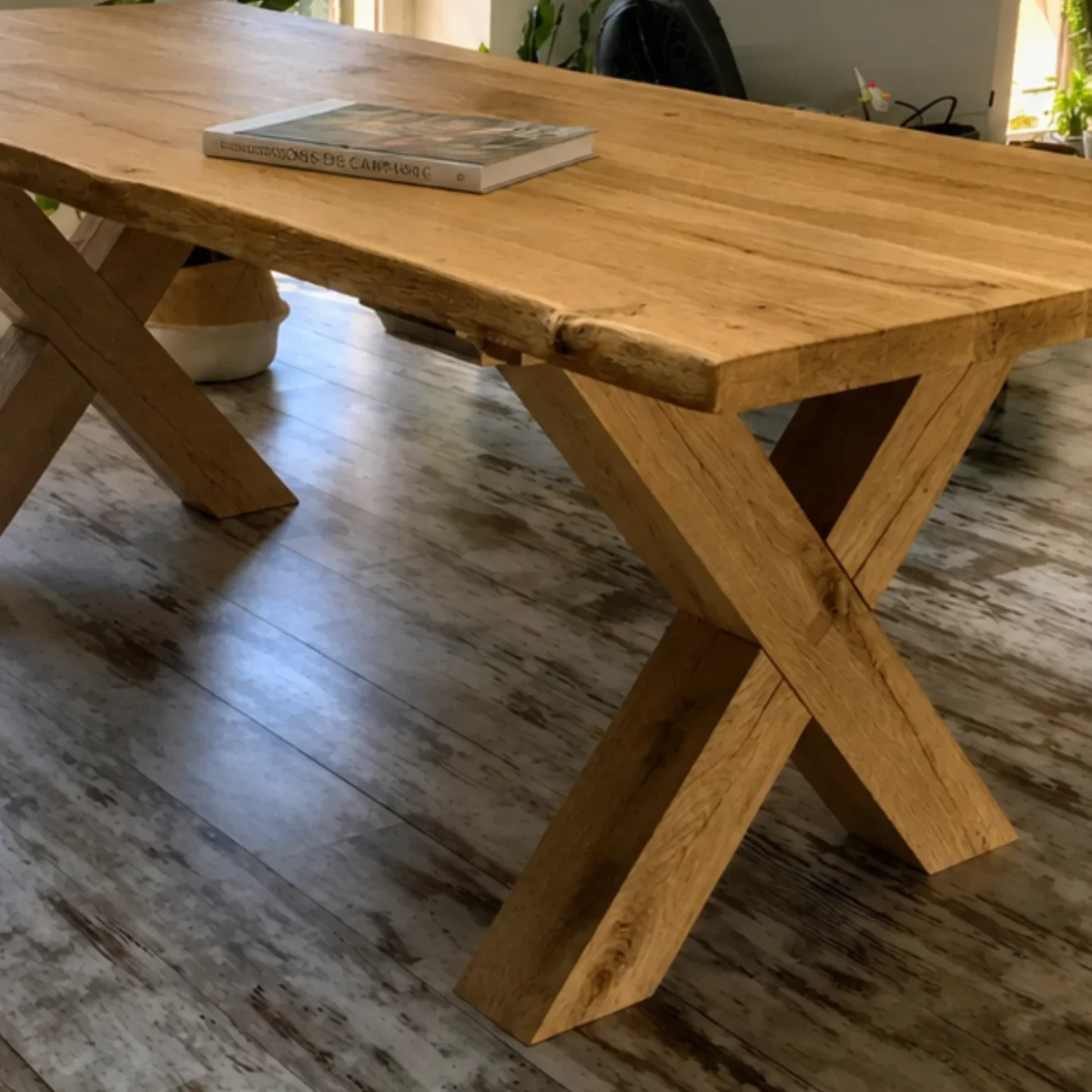 A solid wood table leg