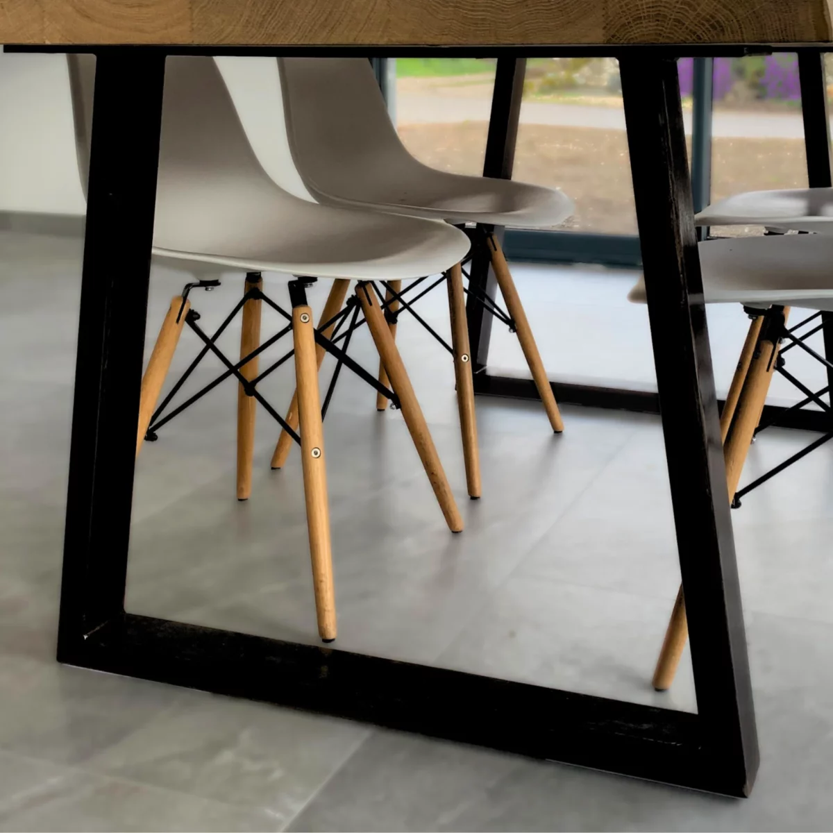 Steel table legs, trapezoid-shaped
