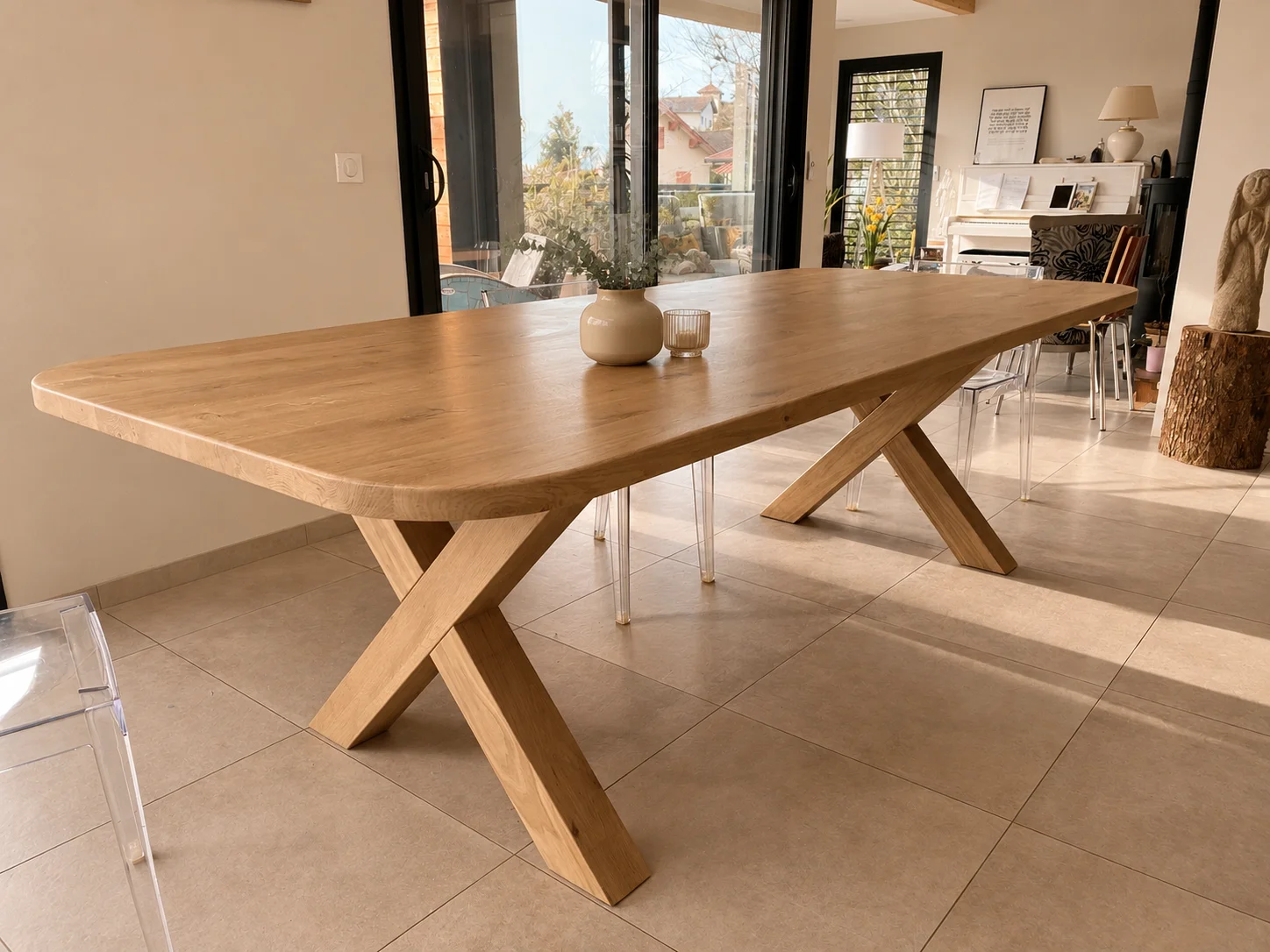 A light solid wood table