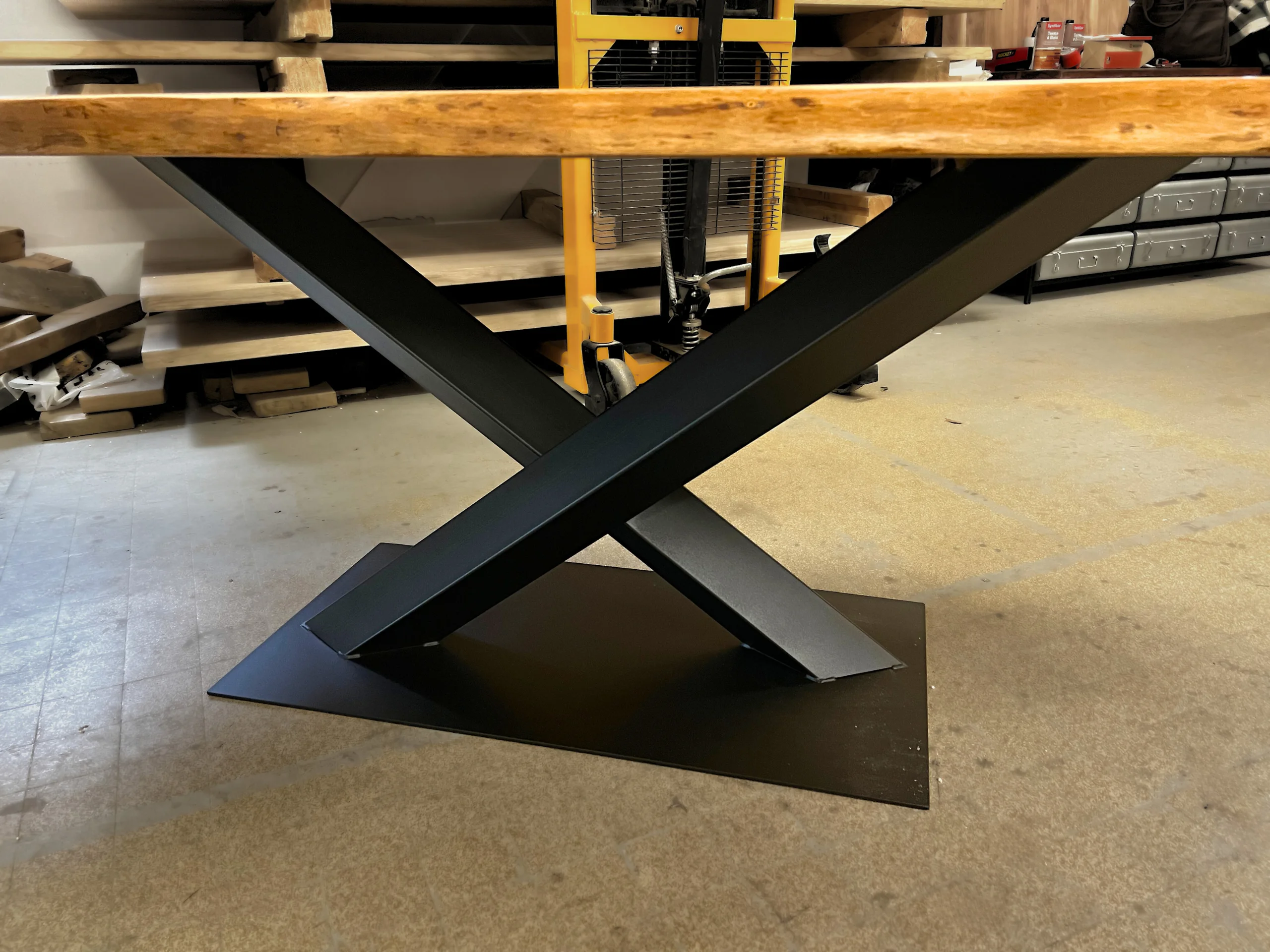A black steel table base
